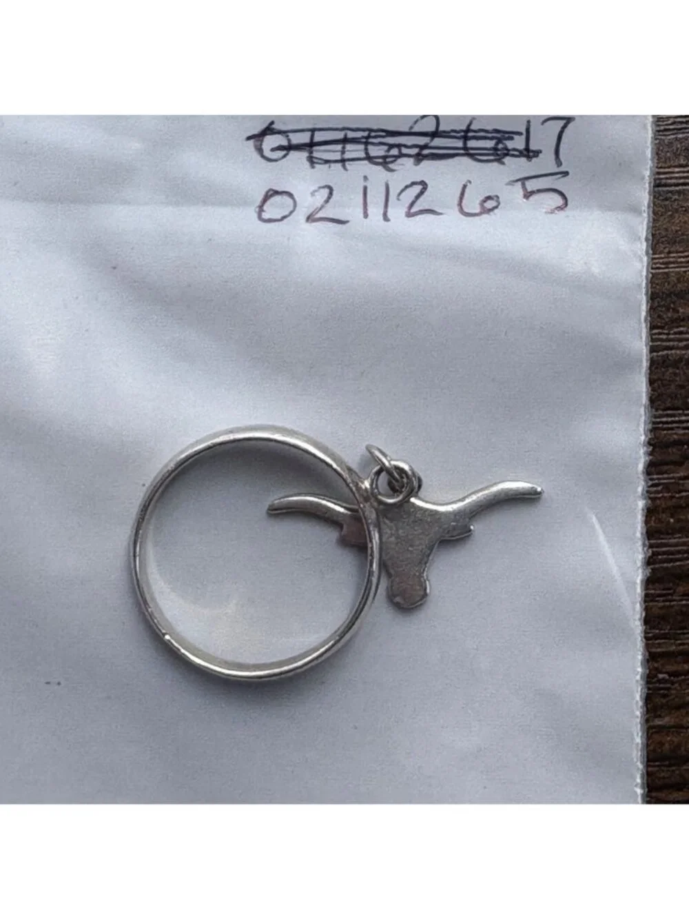 Dangling Longhorn Bull Charm Ring Sterling Silver 925 Size 6.5